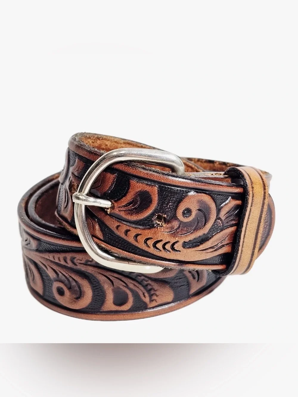 Vintage Rockmount Ranch Wear Mens Hand Tooled Leather Belt 32 Western Rodeo Boho
